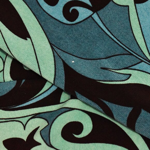 VTG 00s Y2K A. Byer Teal & Black Abstract Floral Paisley 3/4 Quarter Sleeve Top - Picture 6 of 8